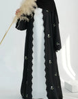 Embroidered Nida Open Abaya Cardigan - Ergosalah - Ergonomic padded prayer mat for knee support