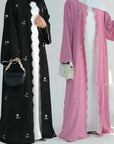 Embroidered Nida Open Abaya Cardigan - Ergosalah - Ergonomic padded prayer mat for knee support