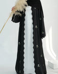 Embroidered Nida Open Abaya Cardigan - Ergosalah - Ergonomic padded prayer mat for knee support