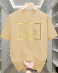 Men's Arabic Calligraphy Art Print T-Shirt - Navy Blue & Golden Script Design, Breathable Summer Casual Short Sleeve Tee, Regular Fit Round Neck, Machine Washable, Relaxed Outfit, Modern Fashion, Lightweight Tee, Print Shirt, Fashion Enthusiasts - Ergosalah - Ergonomic padded prayer mat for knee support