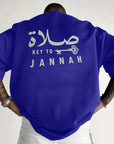 Men's Islamic Arabic Calligraphy T-Shirt - Royal Blue with Key to Design - Breathable Moisture - Wicking Fabric - Casual Everyday & Eid Prayer Shirt - Machine Washable Muslim Apparel, Muslim Dress, Religious Event Attire, Graphic Back Design, Comfortable Fi - Ergosalah - Ergonomic padded prayer mat for knee support