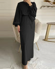 Puff Sleeve Belted Abaya - Ergosalah - Ergonomic padded prayer mat for knee support