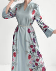 Siham - Waldorf Satin Dress with V - Neck & Belt - Ergosalah - Ergonomic padded prayer mat for knee support