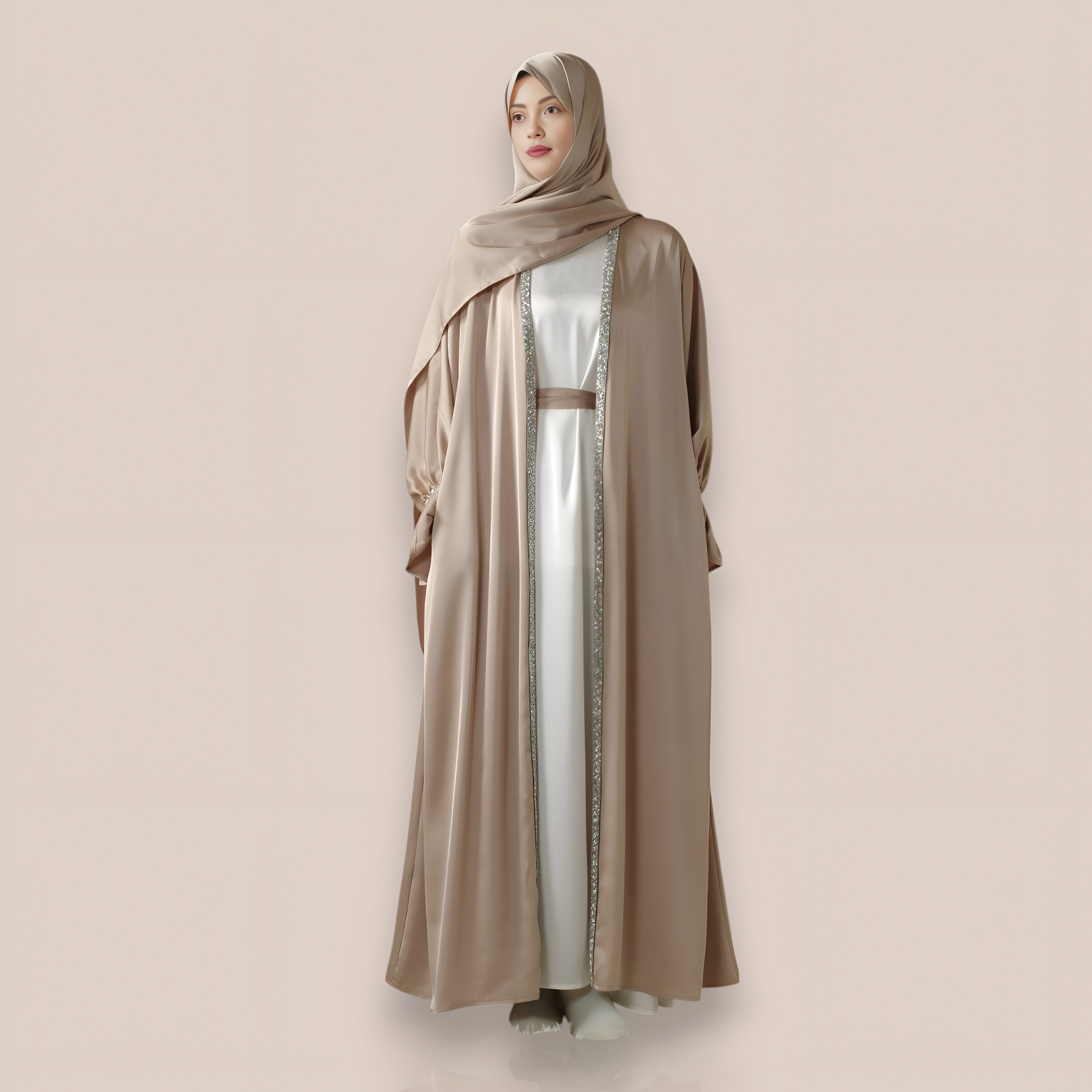 4pcs Satin Abaya Set Elegant Muslim Women’s Robe - Ergosalah - Ergonomic padded prayer mat for knee support