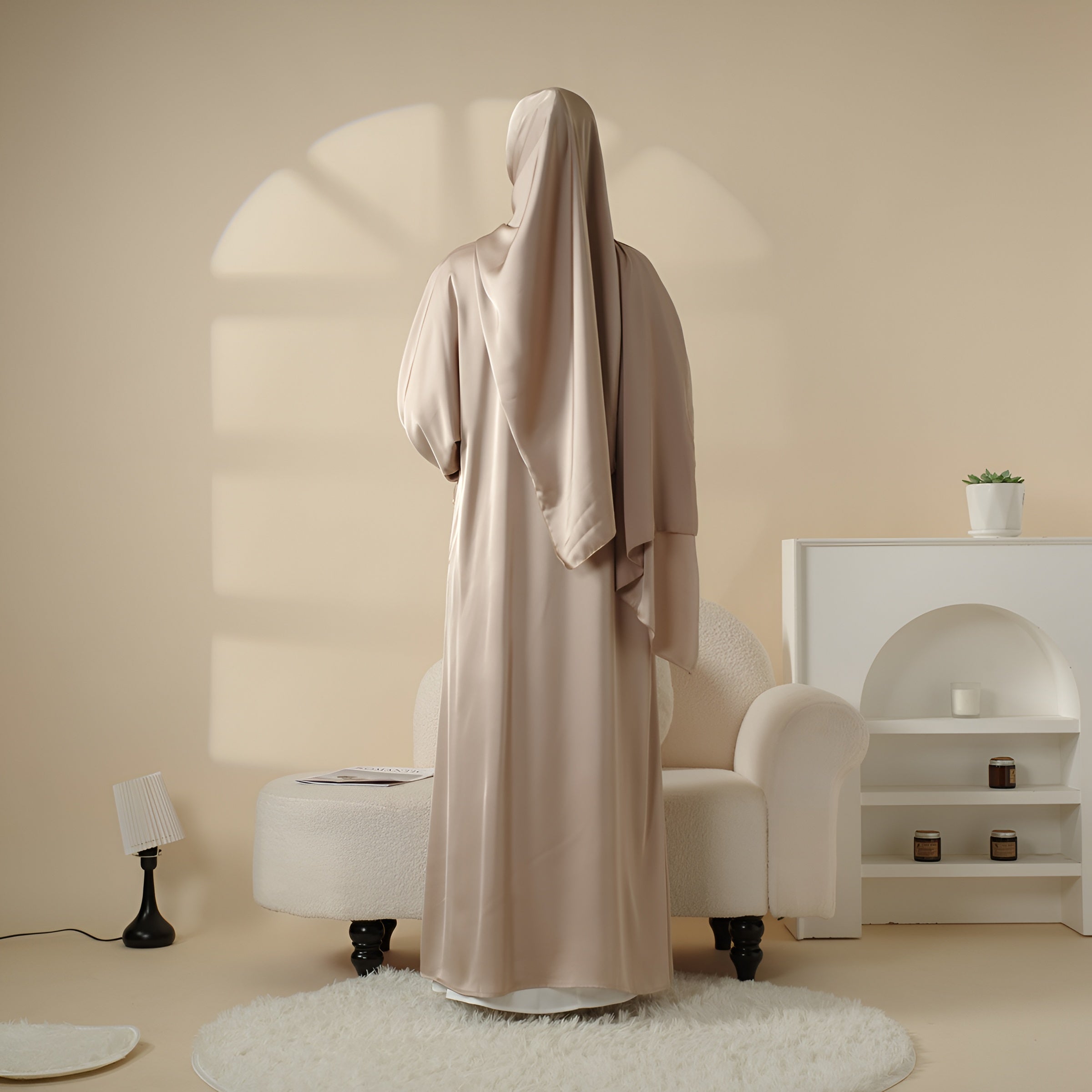 4pcs Satin Abaya Set Elegant Muslim Women’s Robe - Ergosalah - Ergonomic padded prayer mat for knee support
