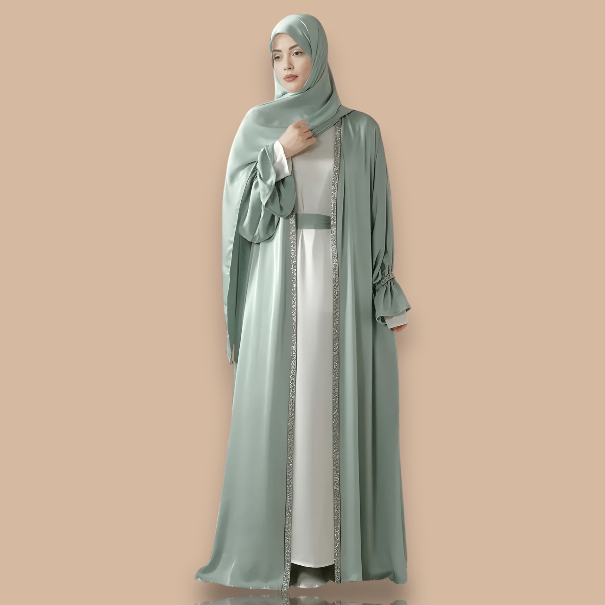 4pcs Satin Abaya Set Elegant Muslim Women’s Robe - Ergosalah - Ergonomic padded prayer mat for knee support