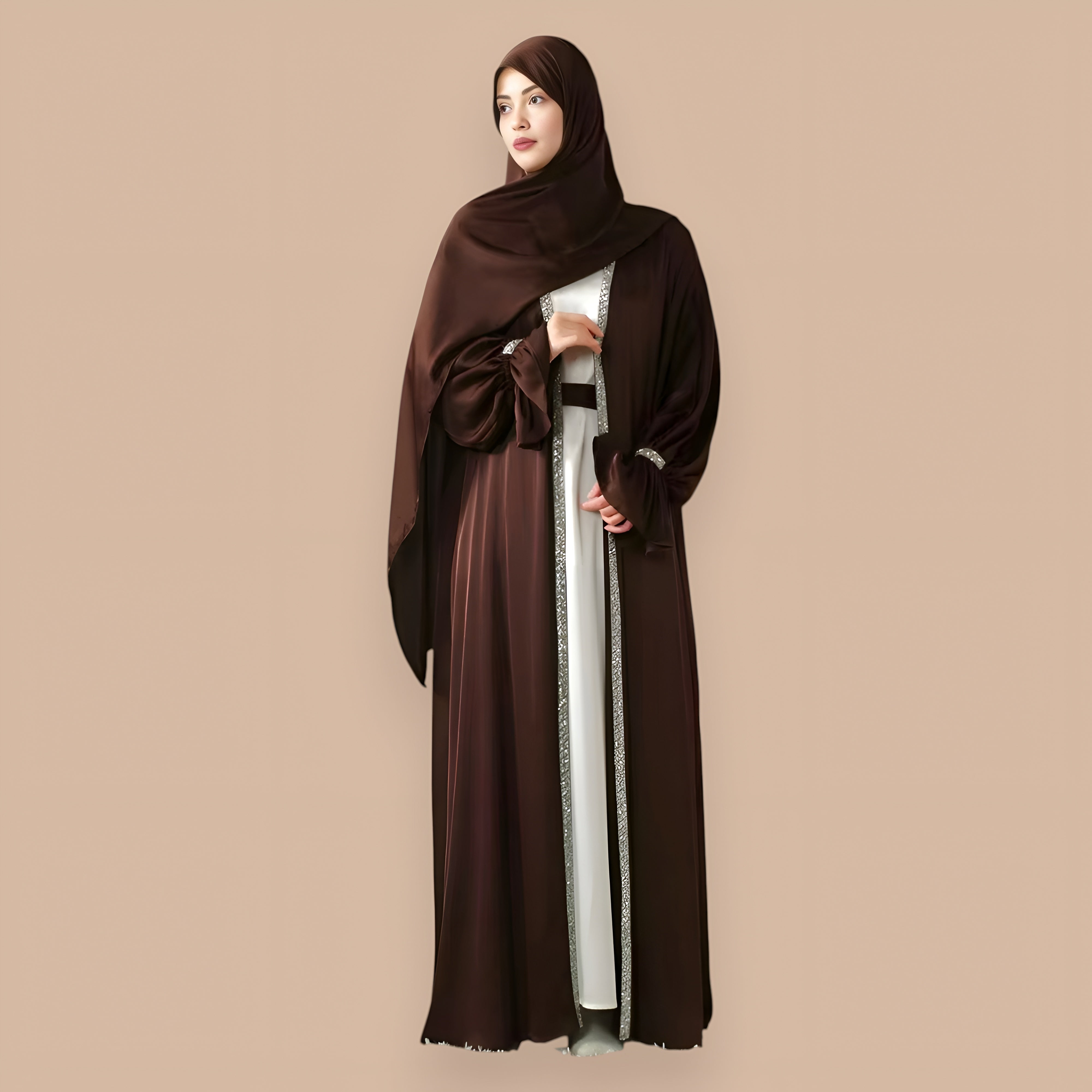 4pcs Satin Abaya Set Elegant Muslim Women’s Robe - Ergosalah - Ergonomic padded prayer mat for knee support