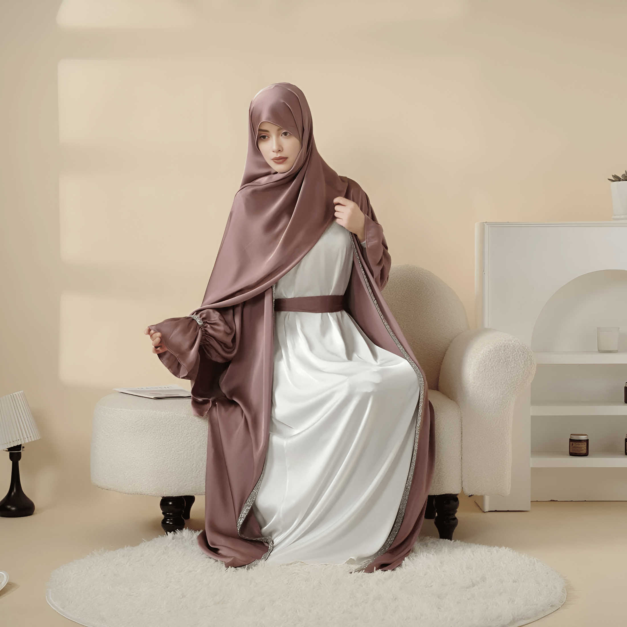 4pcs Satin Abaya Set Elegant Muslim Women’s Robe - Ergosalah - Ergonomic padded prayer mat for knee support