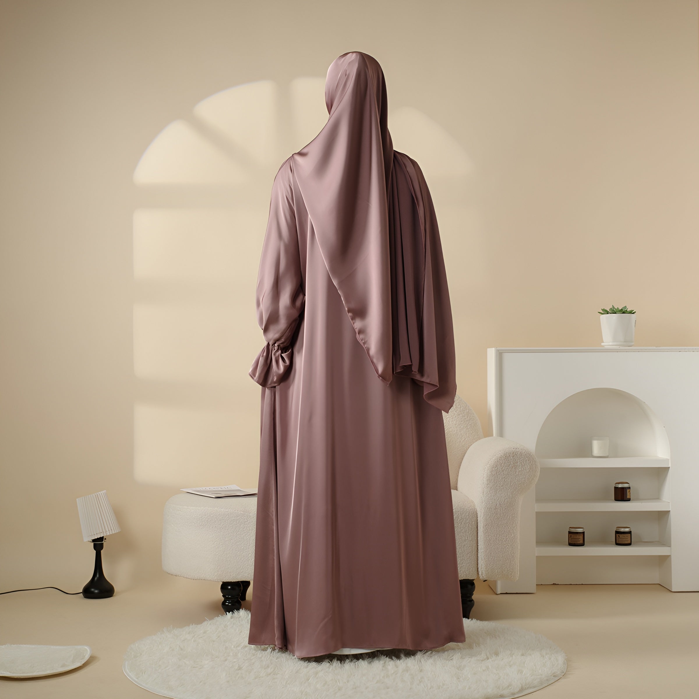 4pcs Satin Abaya Set Elegant Muslim Women’s Robe - Ergosalah - Ergonomic padded prayer mat for knee support