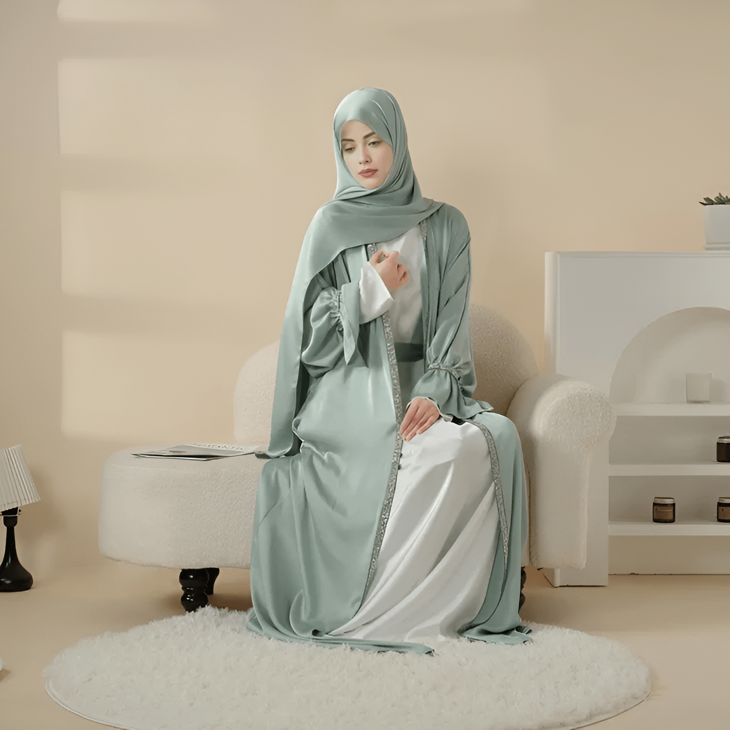 4pcs Satin Abaya Set Elegant Muslim Women’s Robe - Ergosalah - Ergonomic padded prayer mat for knee support