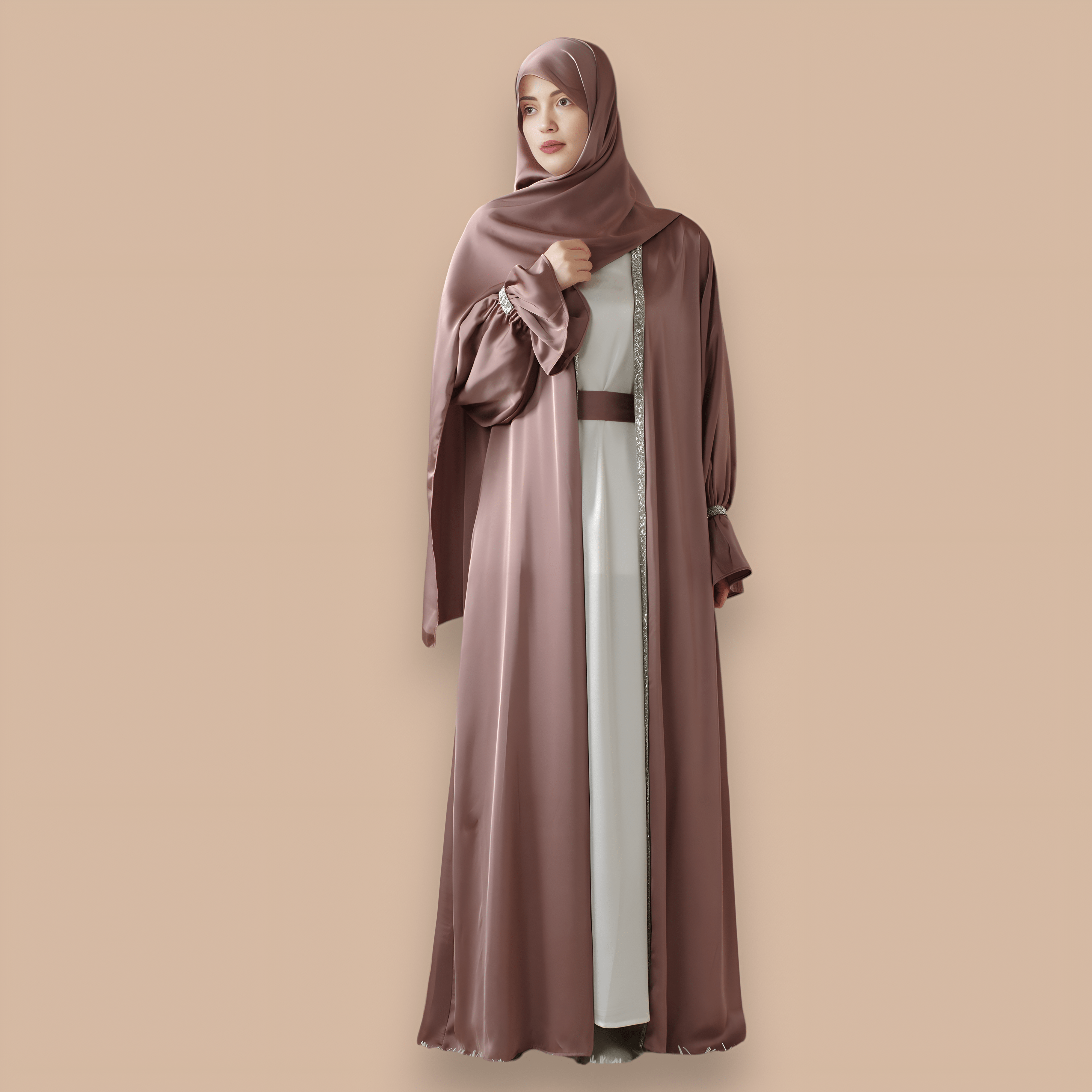 4pcs Satin Abaya Set Elegant Muslim Women’s Robe - Ergosalah - Ergonomic padded prayer mat for knee support