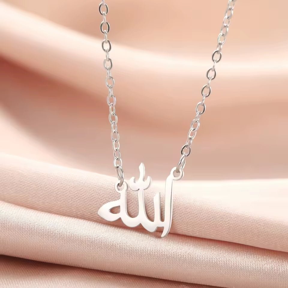 Allah Minimalist Arabic Necklace for Women - Stainless Steel - Ergosalah - Ergonomic padded prayer mat for knee support