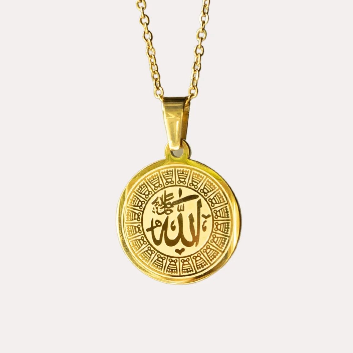 Allah Name Pendant Necklace | Islamic Titanium Steel Medallion in Gold, Silver & Black - Ergosalah - Ergonomic padded prayer mat for knee support