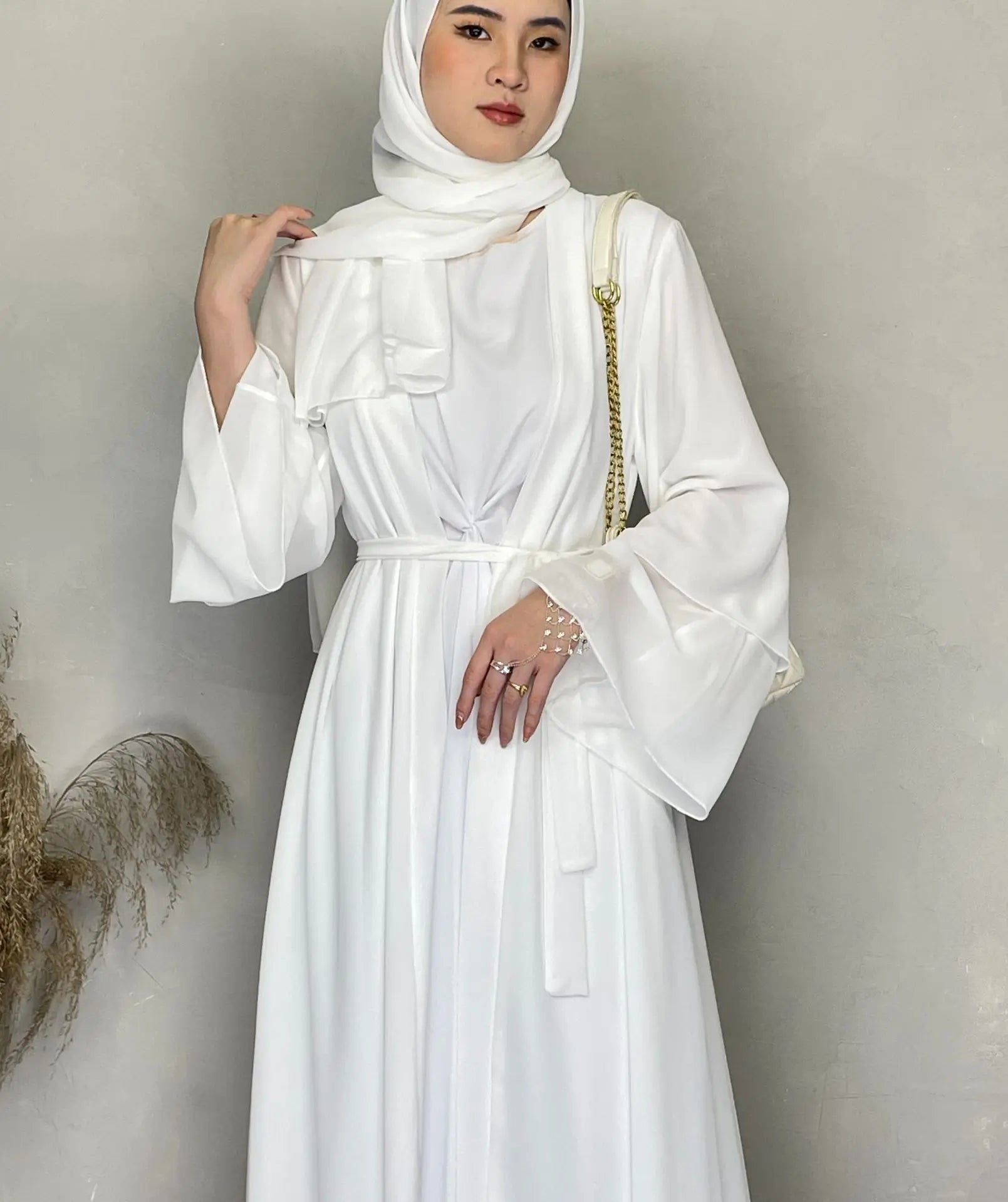 Chiffon Abaya Set with Matching Hijab & Belt - Ergosalah - Ergonomic padded prayer mat for knee support