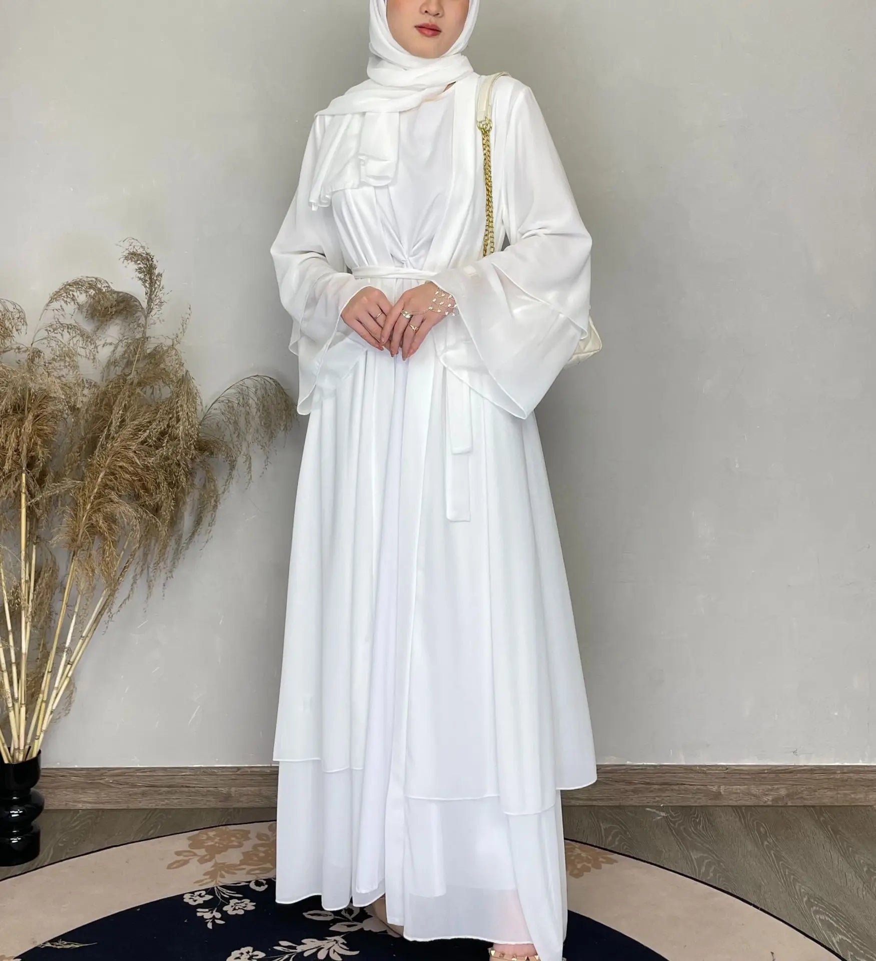 Chiffon Abaya Set with Matching Hijab & Belt - Ergosalah - Ergonomic padded prayer mat for knee support