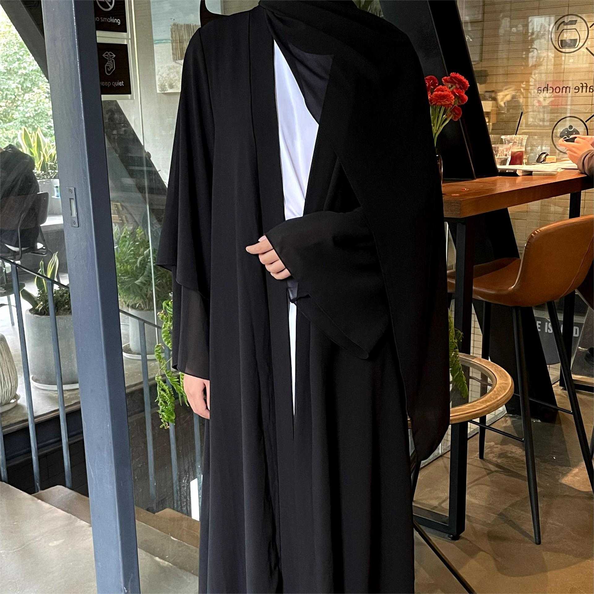Chiffon Abaya Set with Matching Hijab &amp; Belt - Ergosalah - Ergonomic padded prayer mat for knee support