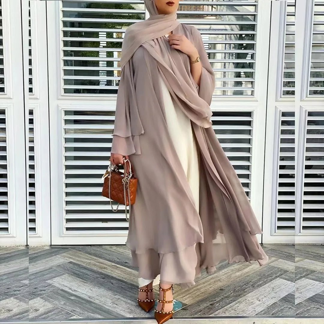 Chiffon Abaya Set with Matching Hijab &amp; Belt - Ergosalah - Ergonomic padded prayer mat for knee support