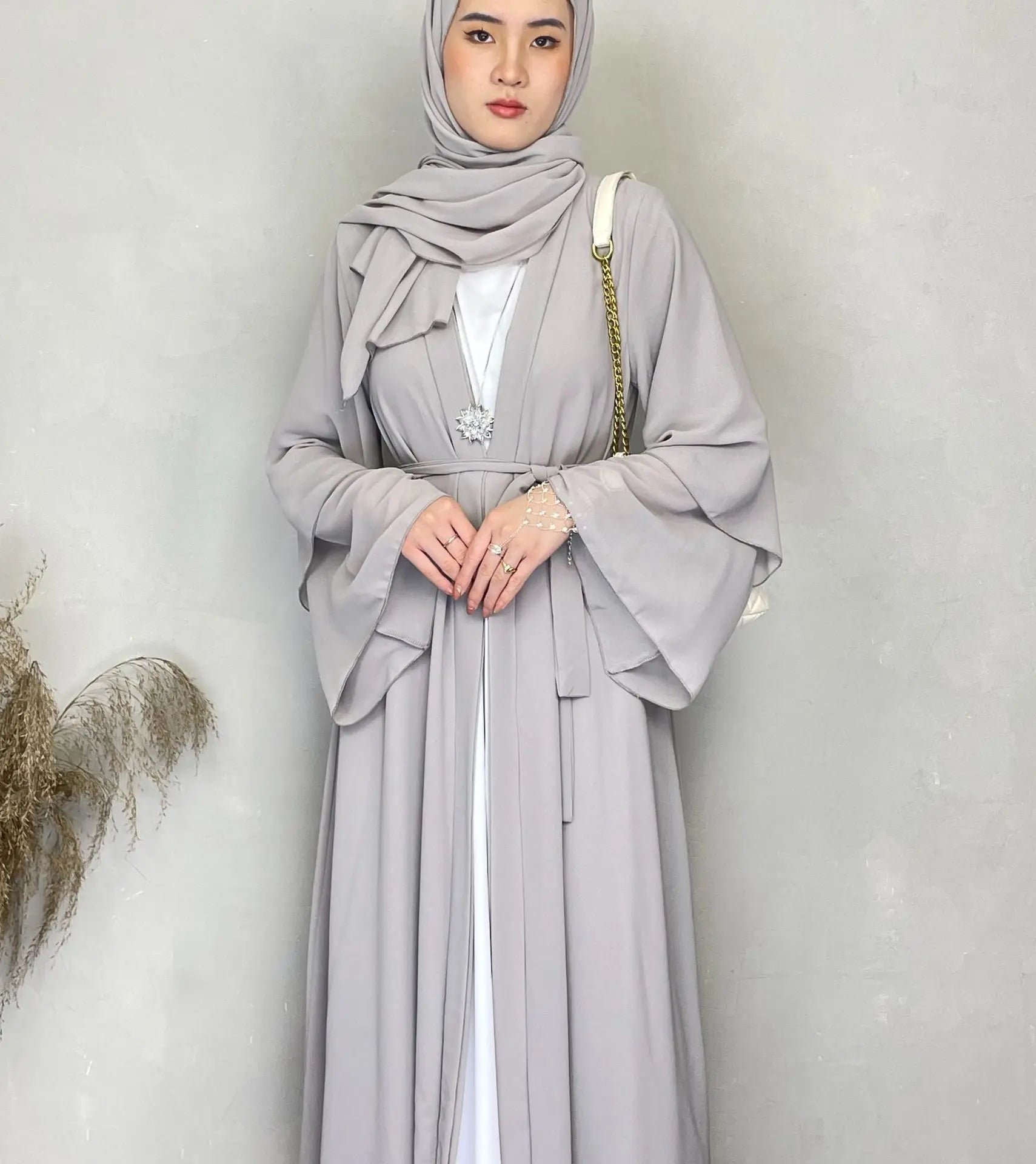 Chiffon Abaya Set with Matching Hijab & Belt - Ergosalah - Ergonomic padded prayer mat for knee support