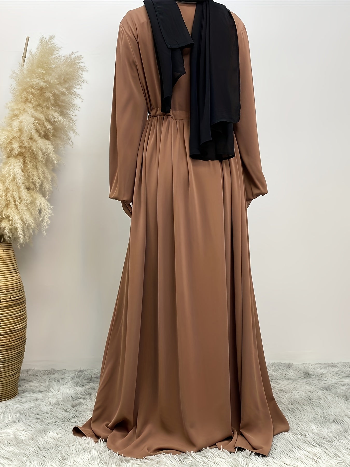 Elegant Long Sleeve Zipper Abaya - Ergosalah - Ergonomic padded prayer mat for knee support