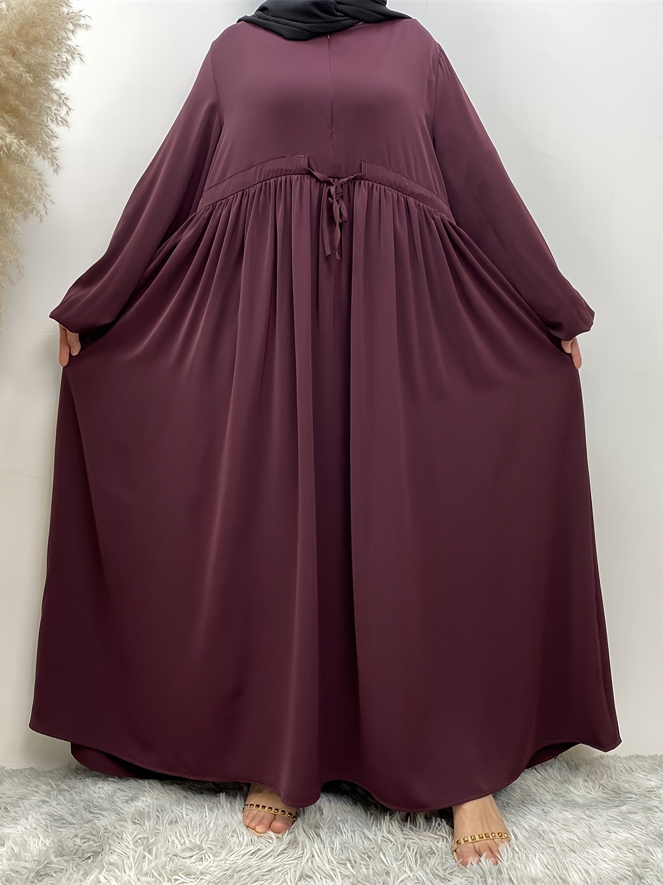 Elegant Long Sleeve Zipper Abaya - Ergosalah - Ergonomic padded prayer mat for knee support