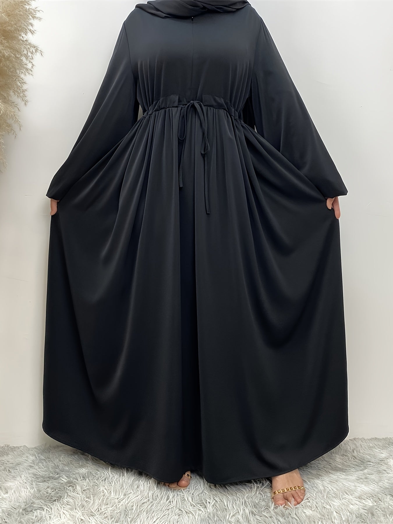 Elegant Long Sleeve Zipper Abaya - Ergosalah - Ergonomic padded prayer mat for knee support