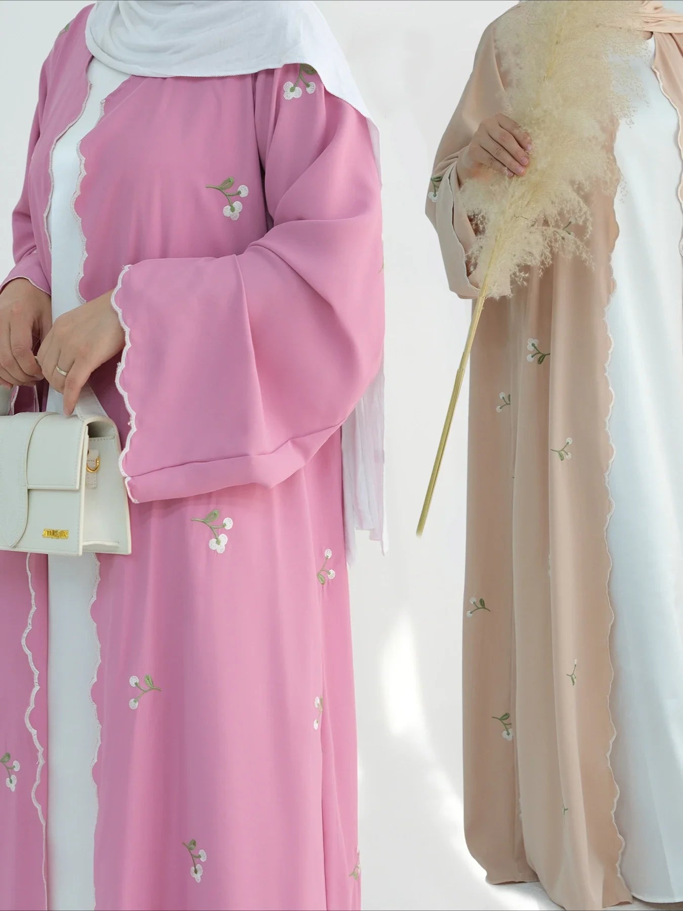 Embroidered Nida Open Abaya Cardigan - Ergosalah - Ergonomic padded prayer mat for knee support