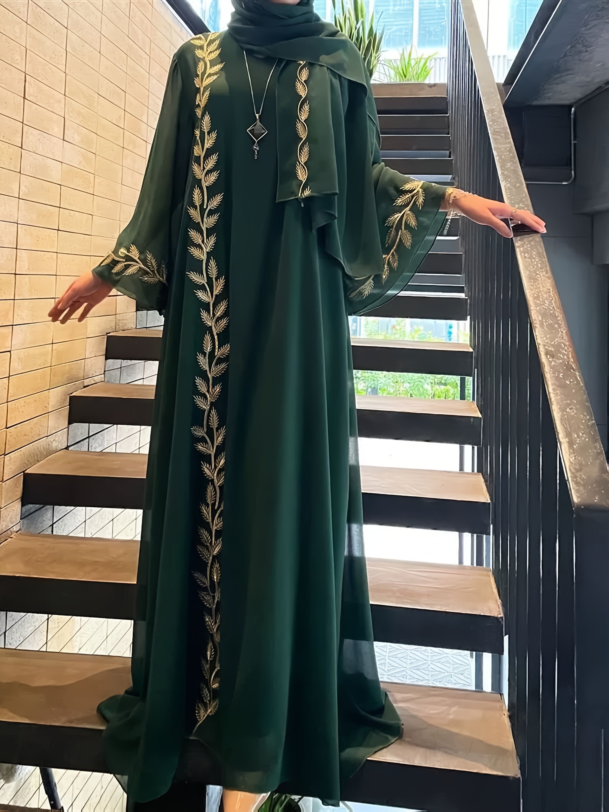 Fadhaa - Chiffon abaya set (including hijab) - Ergosalah - Ergonomic padded prayer mat for knee support