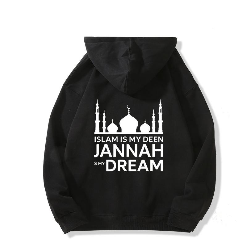 Islam Is My Deen Jannah Dream Hoodie | Unisex Back Print - Ergosalah - Ergonomic padded prayer mat for knee support