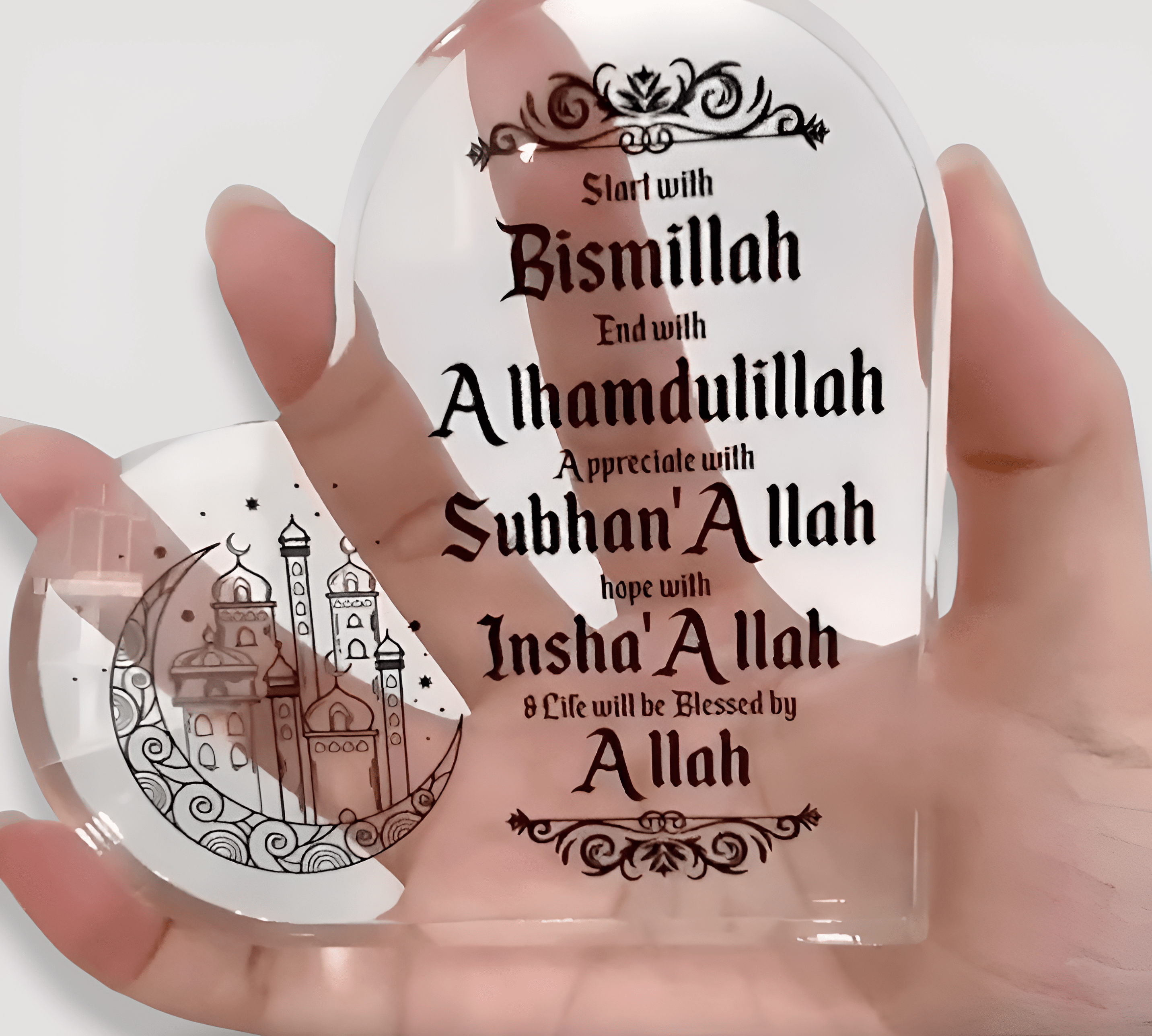 Islamic Heart Shaped Acrylic Ornament (10cmx10cm) – Home Decor & Gift - Ergosalah - Ergonomic padded prayer mat for knee support
