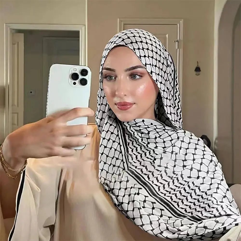 Keffiyeh Print Modal Hijab - Ergosalah - Ergonomic padded prayer mat for knee support