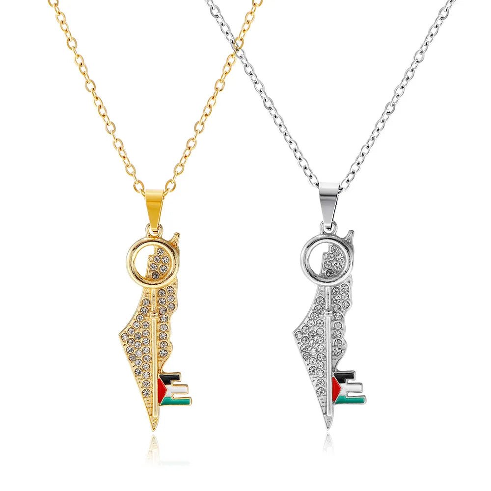 Key to Palestine Map Necklace - Ergosalah - Ergonomic padded prayer mat for knee support