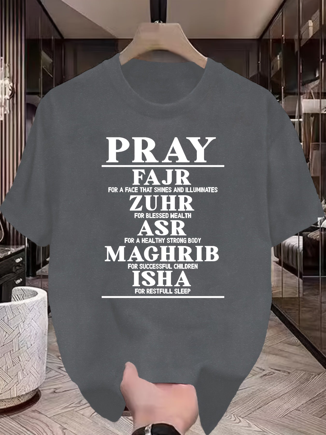 Men's Casual Ramadan Prayer Calligraphy T-Shirt - Soft Polyester Short Sleeve Crew Neck with Knotted Hem, Lightweight & Comfortable for All Seasons, Ideal for Casual Outings & Relaxed Wear, Allseason Apparel | Geometric Pattern Shirt | Recitation Of The F - Ergosalah - Ergonomic padded prayer mat for knee support