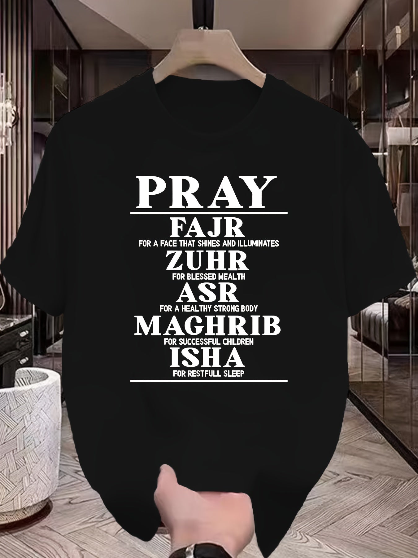 Men's Casual Ramadan Prayer Calligraphy T-Shirt - Soft Polyester Short Sleeve Crew Neck with Knotted Hem, Lightweight & Comfortable for All Seasons, Ideal for Casual Outings & Relaxed Wear, Allseason Apparel | Geometric Pattern Shirt | Recitation Of The F - Ergosalah - Ergonomic padded prayer mat for knee support