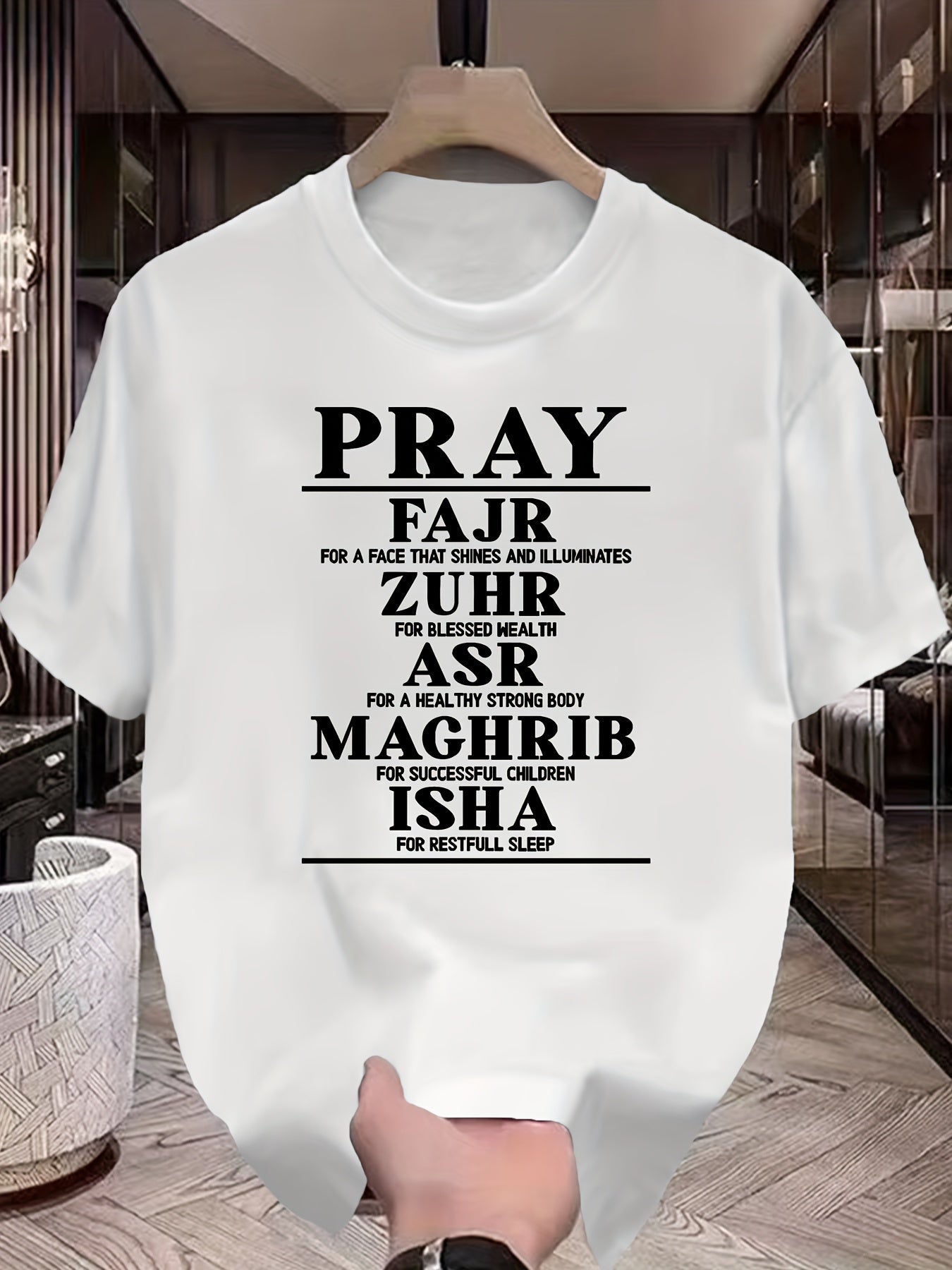 Men's Casual Ramadan Prayer Calligraphy T-Shirt - Soft Polyester Short Sleeve Crew Neck with Knotted Hem, Lightweight & Comfortable for All Seasons, Ideal for Casual Outings & Relaxed Wear, Allseason Apparel | Geometric Pattern Shirt | Recitation Of The F - Ergosalah - Ergonomic padded prayer mat for knee support