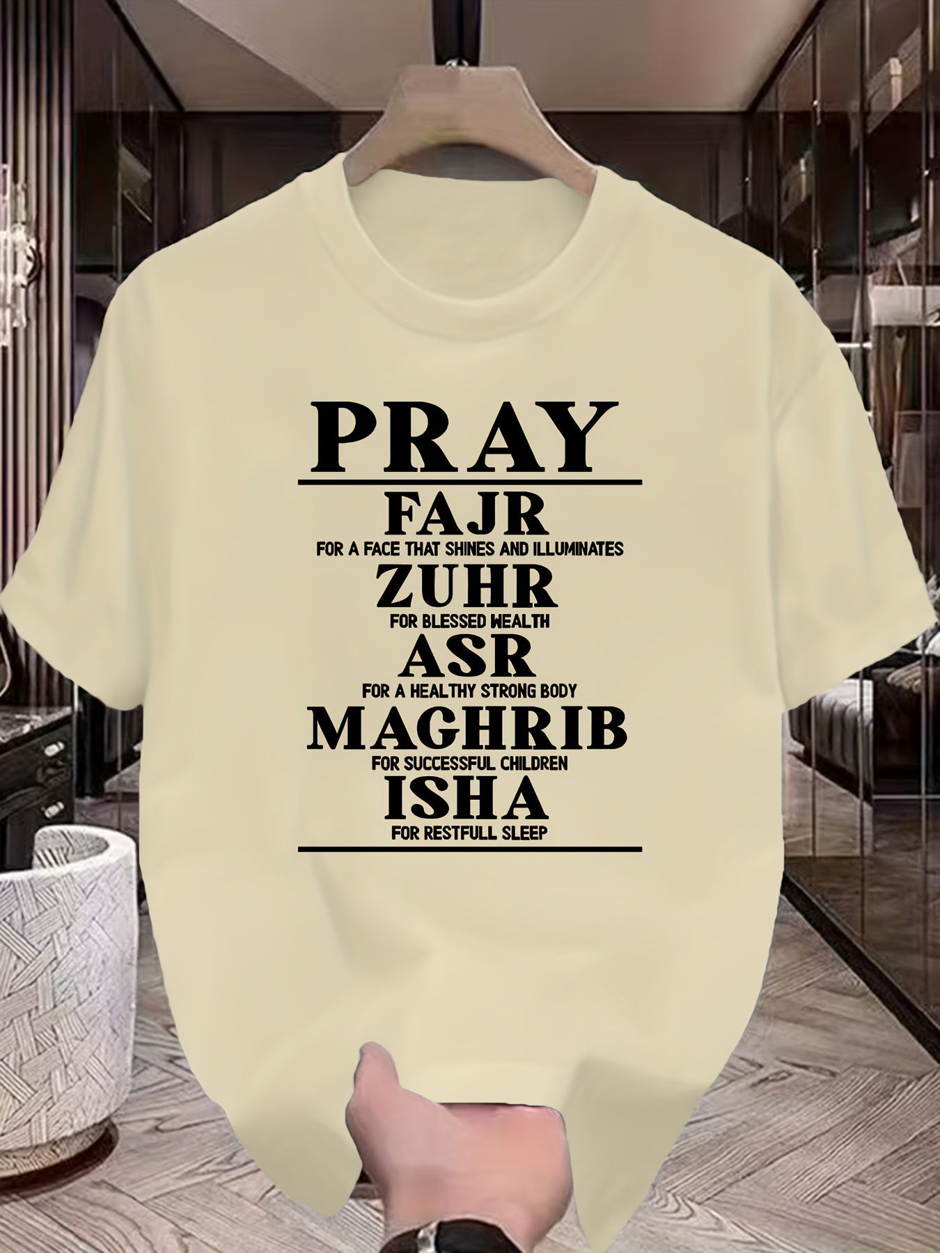 Men's Casual Ramadan Prayer Calligraphy T-Shirt - Soft Polyester Short Sleeve Crew Neck with Knotted Hem, Lightweight & Comfortable for All Seasons, Ideal for Casual Outings & Relaxed Wear, Allseason Apparel | Geometric Pattern Shirt | Recitation Of The F - Ergosalah - Ergonomic padded prayer mat for knee support