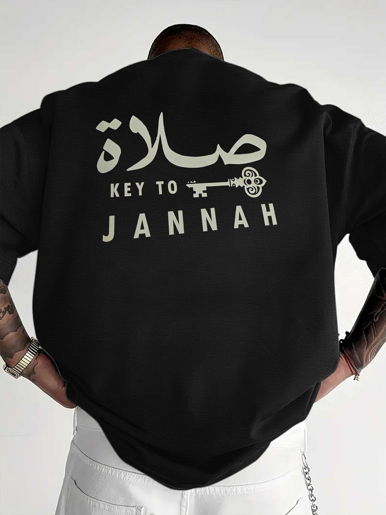 Men's Islamic Arabic Calligraphy T-Shirt - Royal Blue with Key to Design - Breathable Moisture - Wicking Fabric - Casual Everyday & Eid Prayer Shirt - Machine Washable Muslim Apparel, Muslim Dress, Religious Event Attire, Graphic Back Design, Comfortable Fi - Ergosalah - Ergonomic padded prayer mat for knee support