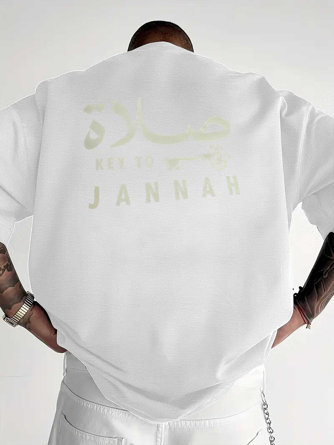 Men's Islamic Arabic Calligraphy T-Shirt - Royal Blue with Key to Design - Breathable Moisture - Wicking Fabric - Casual Everyday & Eid Prayer Shirt - Machine Washable Muslim Apparel, Muslim Dress, Religious Event Attire, Graphic Back Design, Comfortable Fi - Ergosalah - Ergonomic padded prayer mat for knee support