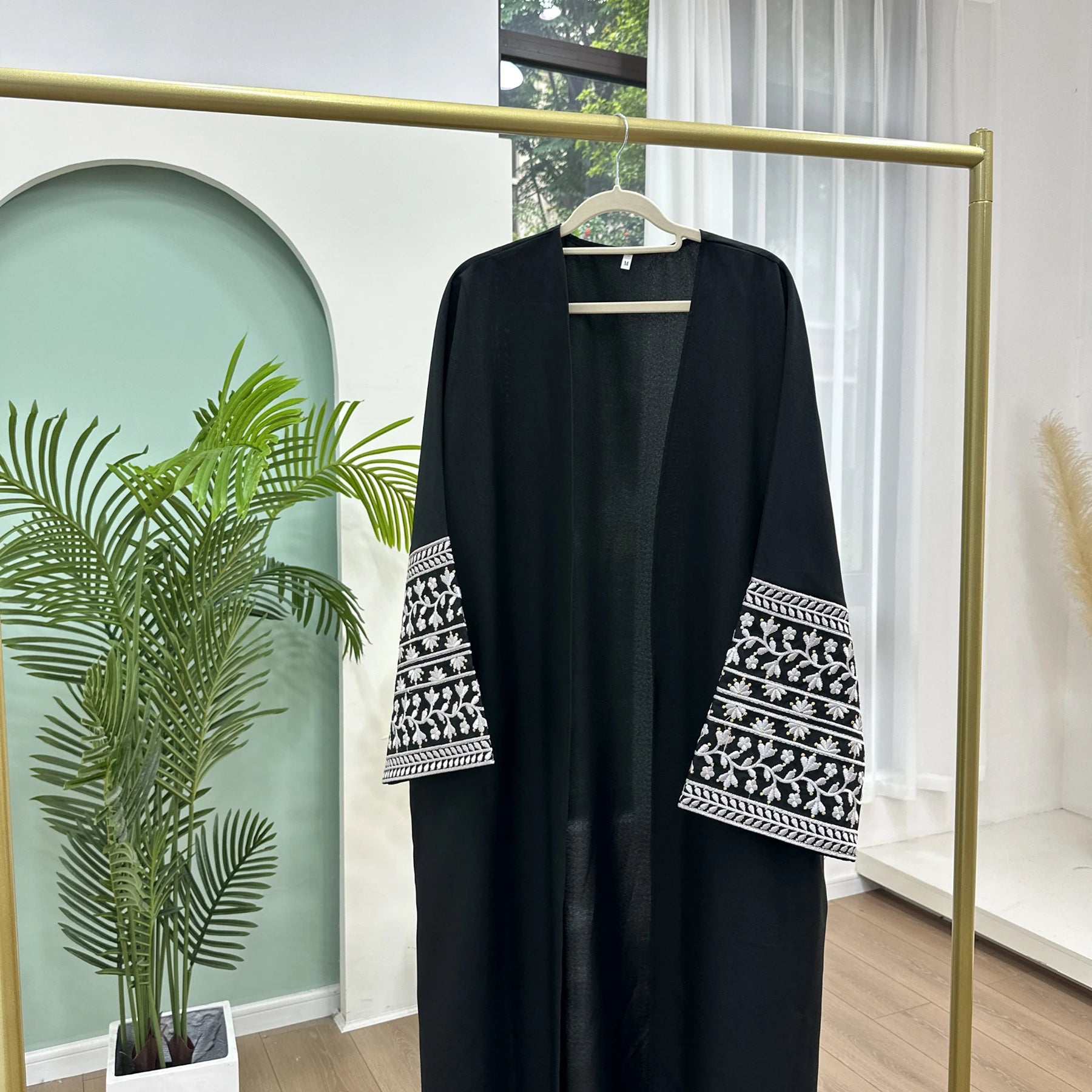 Open Linen Embroidered Abaya - Ergosalah - Ergonomic padded prayer mat for knee support