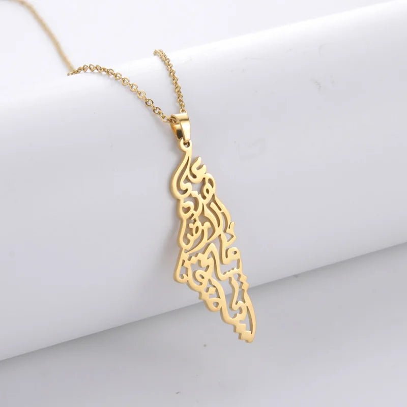 Palestine Arabic Calligraphy Map Necklace Unisex - Ergosalah - Ergonomic padded prayer mat for knee support