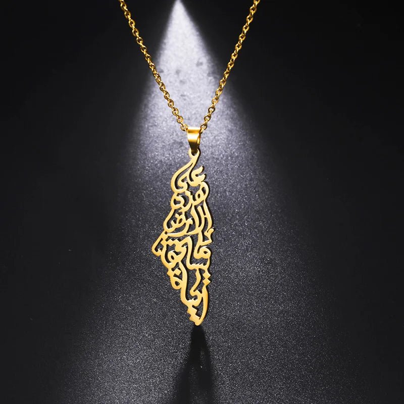 Palestine Arabic Calligraphy Map Necklace Unisex - Ergosalah - Ergonomic padded prayer mat for knee support