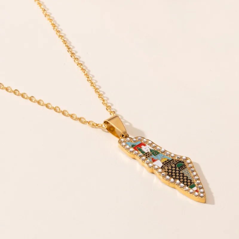 Palestine Kufiya Map Necklace - Ergosalah - Ergonomic padded prayer mat for knee support