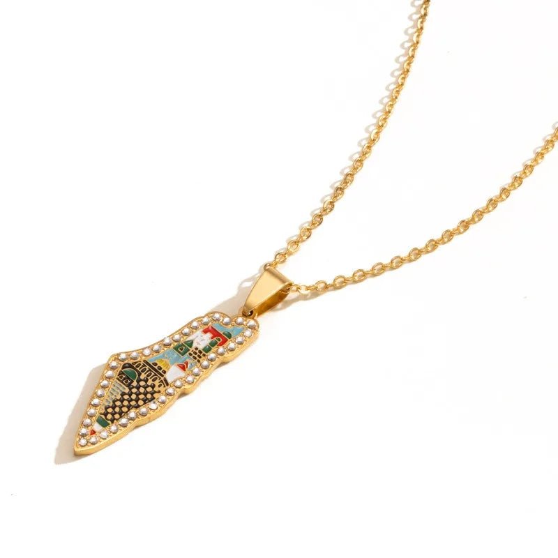 Palestine Kufiya Map Necklace - Ergosalah - Ergonomic padded prayer mat for knee support