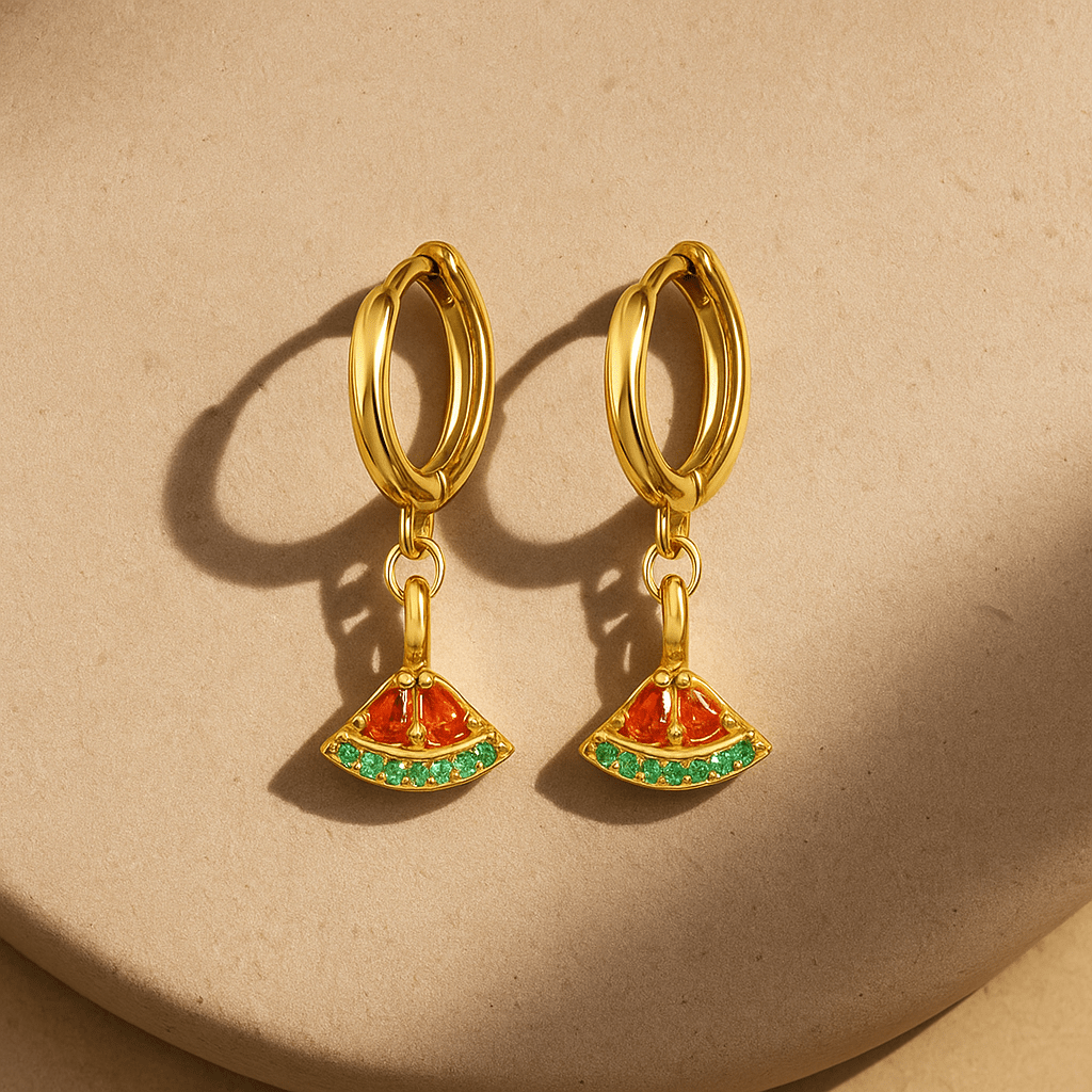 Palestine Watermelon Gold Earrings - Ergosalah - Ergonomic padded prayer mat for knee support