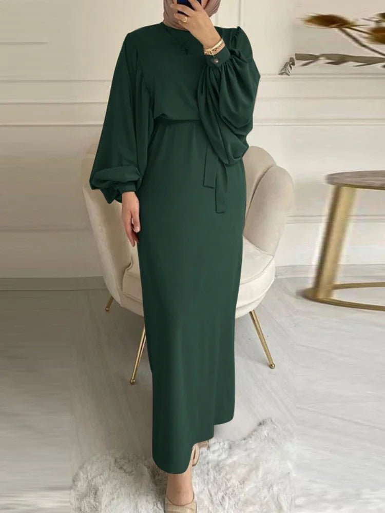 Puff Sleeve Belted Abaya - Ergosalah - Ergonomic padded prayer mat for knee support