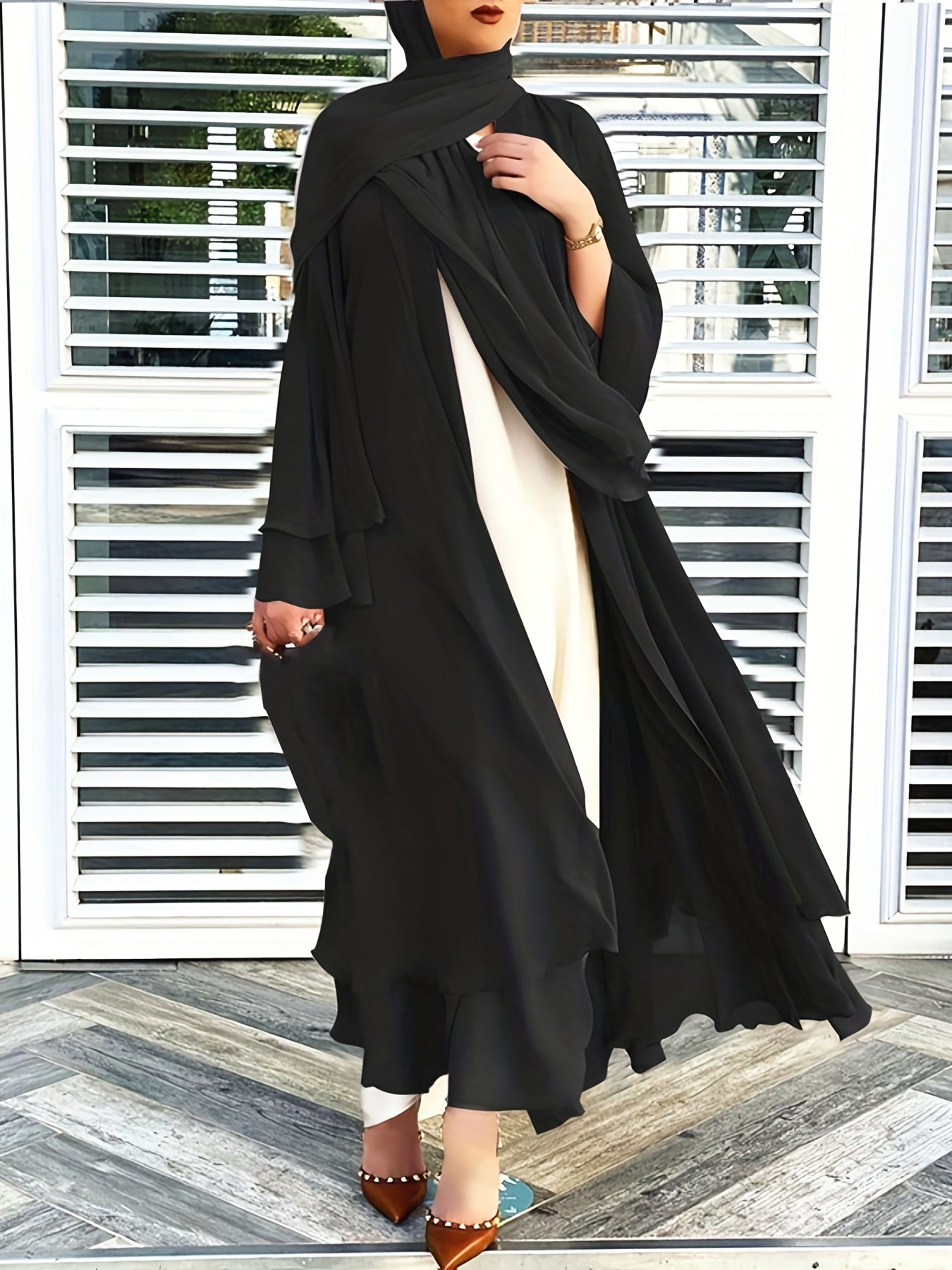 Sara - Chiffon Abaya (Without Hijab) - Ergosalah - Ergonomic padded prayer mat for knee support