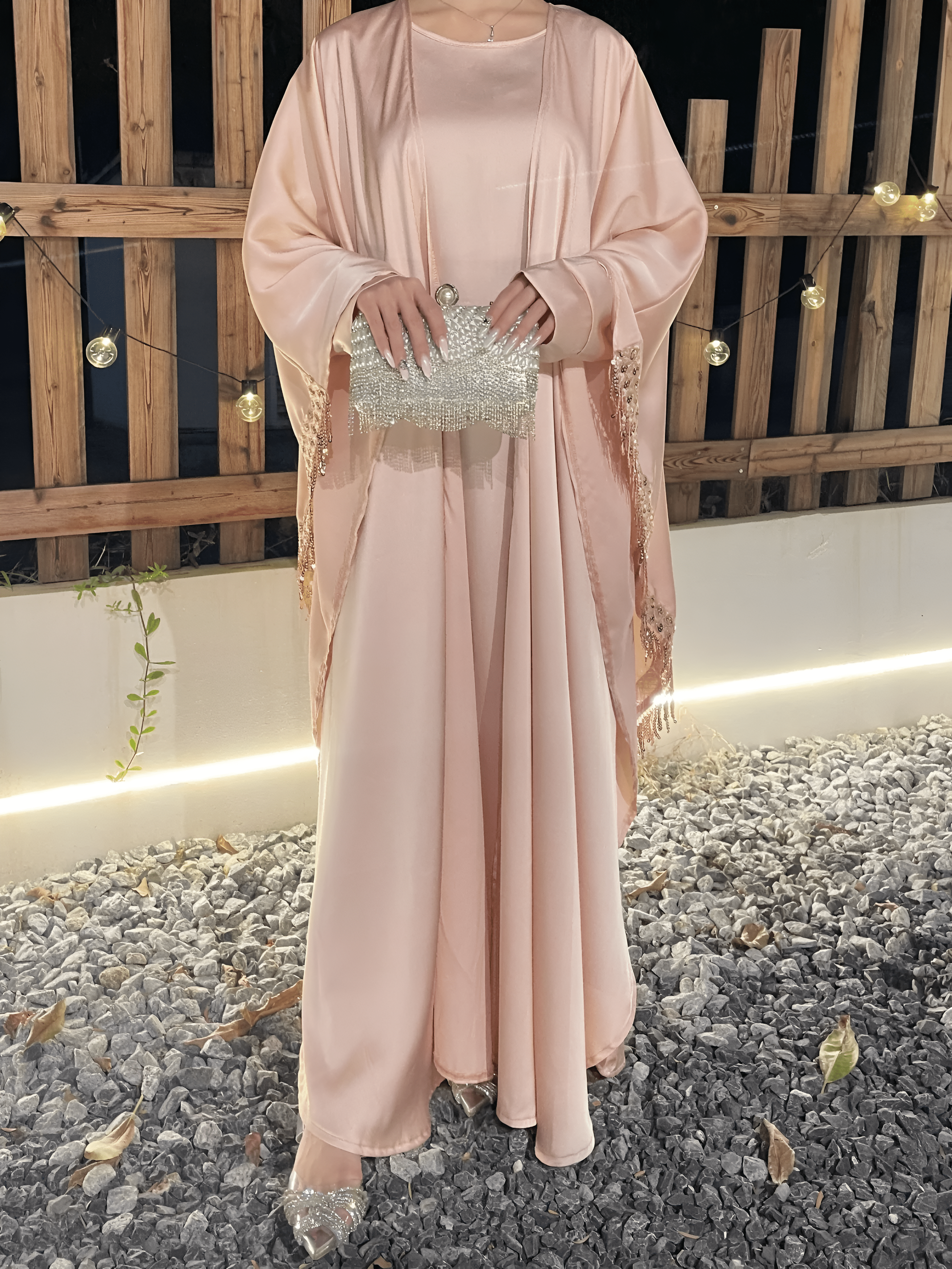 Satin Abaya Elegant Tassel Cape Dress - Ergosalah - Ergonomic padded prayer mat for knee support