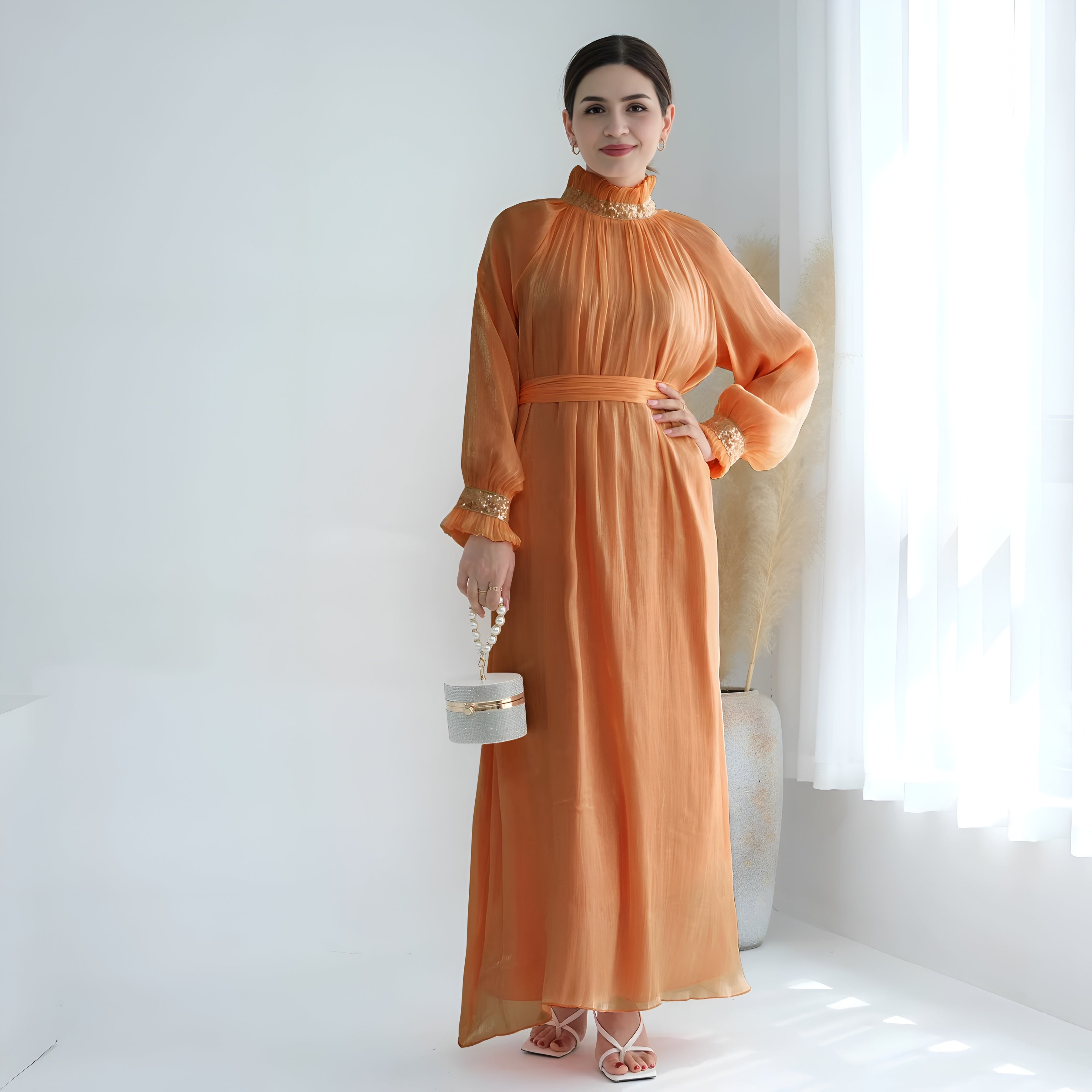 Sequined Belted Kaftan - Ergosalah - Ergonomic padded prayer mat for knee support