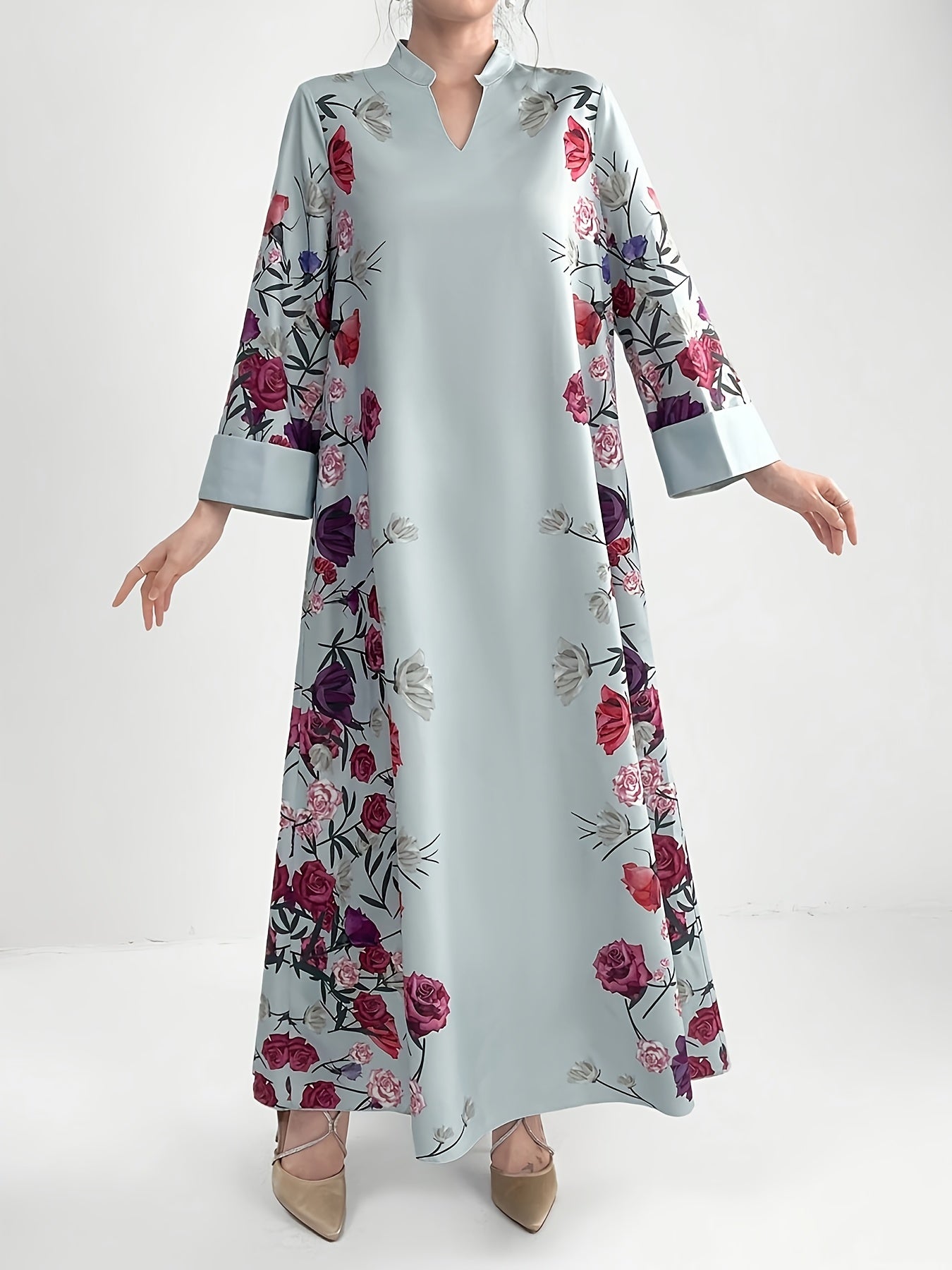 Siham - Waldorf Satin Dress with V - Neck & Belt - Ergosalah - Ergonomic padded prayer mat for knee support