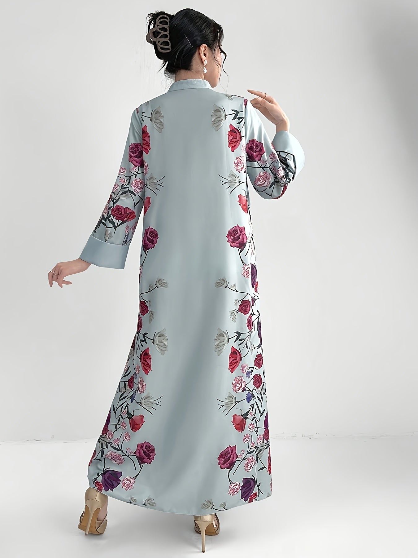 Siham - Waldorf Satin Dress with V - Neck & Belt - Ergosalah - Ergonomic padded prayer mat for knee support