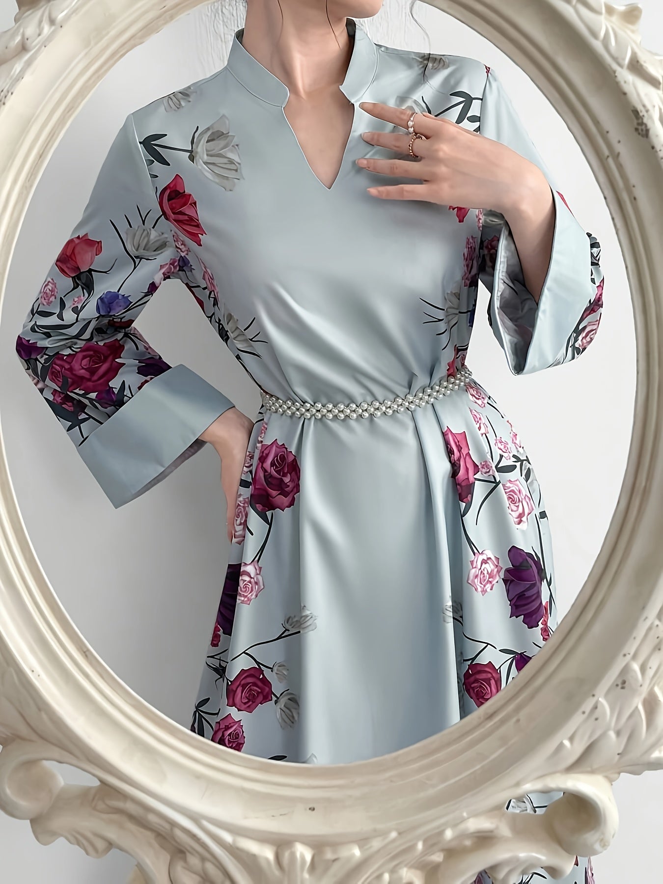 Siham - Waldorf Satin Dress with V - Neck & Belt - Ergosalah - Ergonomic padded prayer mat for knee support